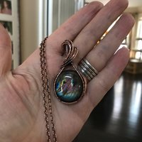 Rainbow Labradorite Round Copper Pendant