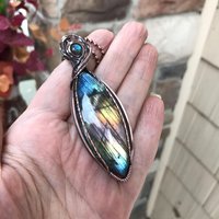 Rainbow Labradorite Marquis Copper Pendant