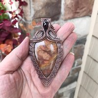 Golden Sunstone & Garnet Woven Pendant