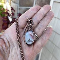 Cotton Candy Agate Druzy Oval Copper Necklace