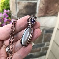 Gray Moonstone & Amethyst Slender Copper Necklace