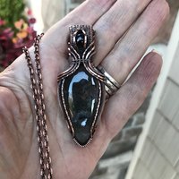 Moss Agate & Smoky Quartz Copper Pendant with Woven Bail