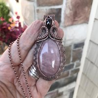 Rose Quartz & Garnet Copper Woven Pendant