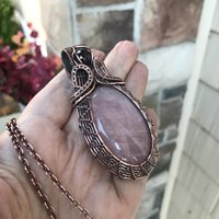 Rose Quartz & Garnet Copper Woven Pendant
