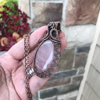Rose Quartz & Garnet Copper Woven Pendant