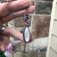 Gray Moonstone & Amethyst Slender Copper Necklace