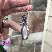 Gray Moonstone & Amethyst Slender Copper Necklace