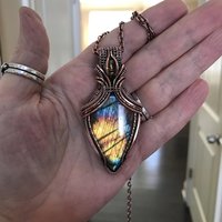 Yellow Rainbow Labradorite & Citrine Copper Pendant with Woven Bail