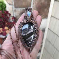 Hypersthene & Moonstone Woven Copper Pendant