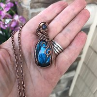 Blue Labradorite Oval Copper Pendant