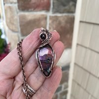 Purple Labradorite & Garnet Copper Pendant