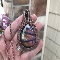 Purple Amber Labradorite & Garnet Woven Pendant