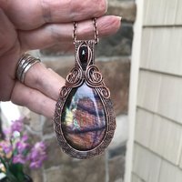 Purple Amber Labradorite & Garnet Woven Pendant