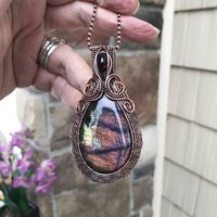 Purple Amber Labradorite & Garnet Woven Pendant