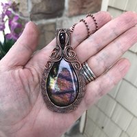 Purple Amber Labradorite & Garnet Woven Pendant