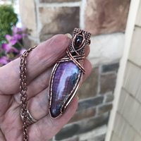 Purple Labradorite & Garnet Teardrop Copper Pendant