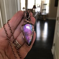 Purple Labradorite & Garnet Teardrop Copper Pendant