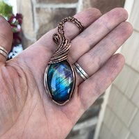 Rainbow Oval Labradorite Copper Pendant