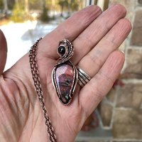 Purple Labradorite & Garnet Copper Pendant