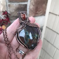 Orange Purple Labradorite & Sunstone Copper Pendant with Woven Bail