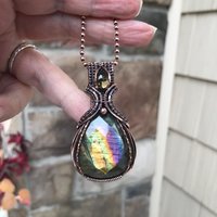 Yellow Rainbow Faceted Laradorite & Citrine Copper Pendant