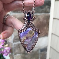 Charoite & Amethyst Copper Pendant with Woven Bail