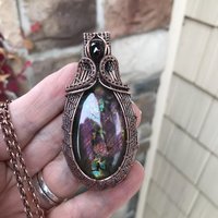 Purple Maroon Labradorite & Garnet Woven Pendant