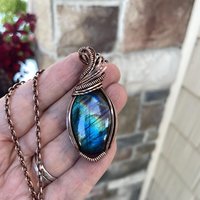 Rainbow Oval Labradorite Copper Pendant