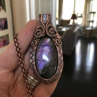Purple Labradorite & Moonstone Copper Woven Pendant
