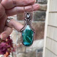 Malachite Chrysocolla & Prasiolite Copper Pendant with Weaving