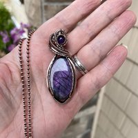 Purple Labradorite & Amethyst Oval Copper Pendant