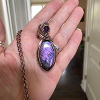 Purple Labradorite & Amethyst Oval Copper Pendant