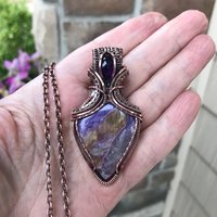 Charoite & Amethyst Copper Pendant with Woven Bail