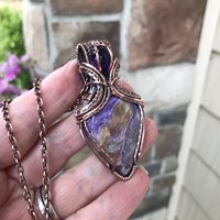 Charoite & Amethyst Copper Pendant with Woven Bail