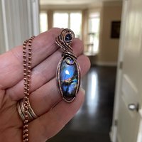Purple Labradorite & Iolite Small Copper Penddant
