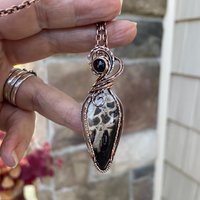 Petrified Palm Wood & Smoky Quartz Copper Pendant