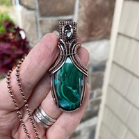 Malachite Chrysocolla & Prasiolite Copper Pendant with Weaving