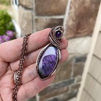 Purple Labradorite & Amethyst Oval Copper Pendant
