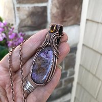 Charoite & Citrine Oval Copper Pendant