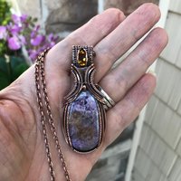 Charoite & Citrine Oval Copper Pendant