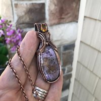 Charoite & Citrine Oval Copper Pendant