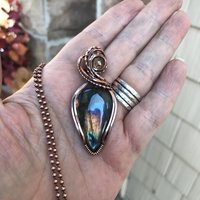 Rainbow Labradorite & Citrine Copper Pendant