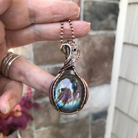 Rainbow labradorite copper wire wrapped pendant, Spectrolite gemstone purple blue crystal necklace