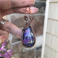 Pink  purple labradorite wire wrapped copper necklace, Spectrolite rainbow crystal pendant