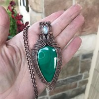 Malachite & Moonstone Copper Woven Pendant