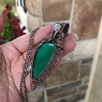 Malachite & Moonstone Copper Woven Pendant