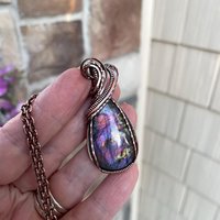 Pink  purple labradorite wire wrapped copper necklace, Spectrolite rainbow crystal pendant