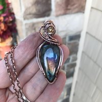 Rainbow Labradorite & Citrine Copper Pendant