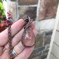 Morganite & Garnet Swirly Copper Necklace