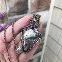 Purple Yellow Labradorite & Lemon Quartz Copper Pendant with Weaving
